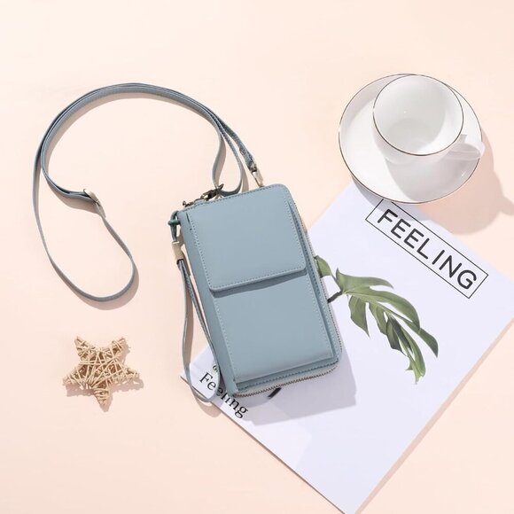 Small Vegan Leather Crossbody Cell Phone Purse Wallet 12 Card Slots - Picture 5 of 7